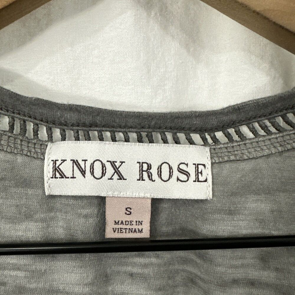 Knox Rose Gray Mixed Media Asymmetric Crochet Trim Sleeveless Tank Sz S Boho - Picture 3 of 7